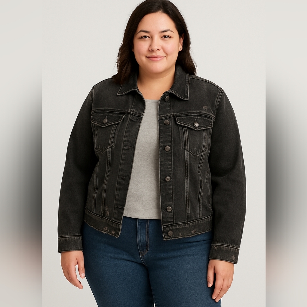 Love & Legend Distressed Faded Charcoal Grey Stretch Denim Jacket Plus Size 18